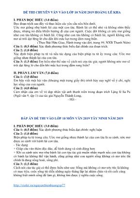 Đề thi chuyên môn Ngữ văn vào Lớp 10 năm 2019 - Hoàng Lê Kha (Có đáp án)